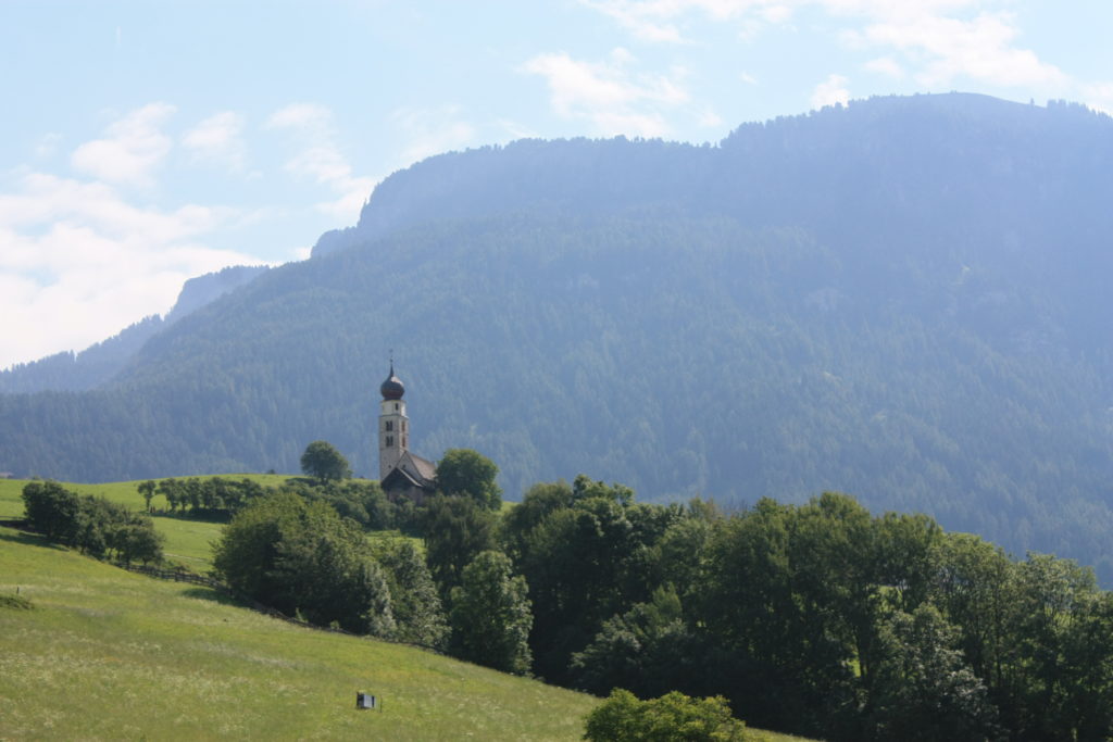 The pretty St Valentin Church with Mount Bulacia/ Puflatsch (yesterdays mountain)