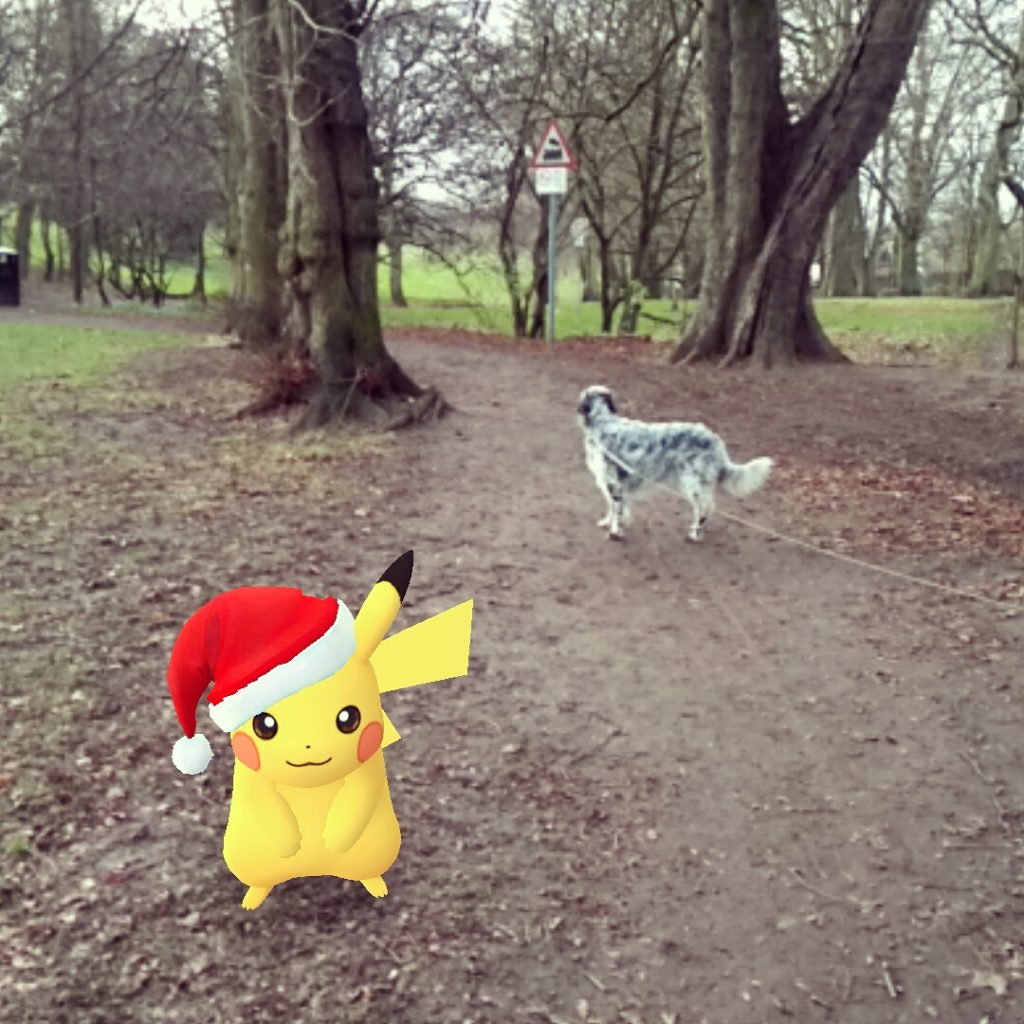 Pikachu walking the dog