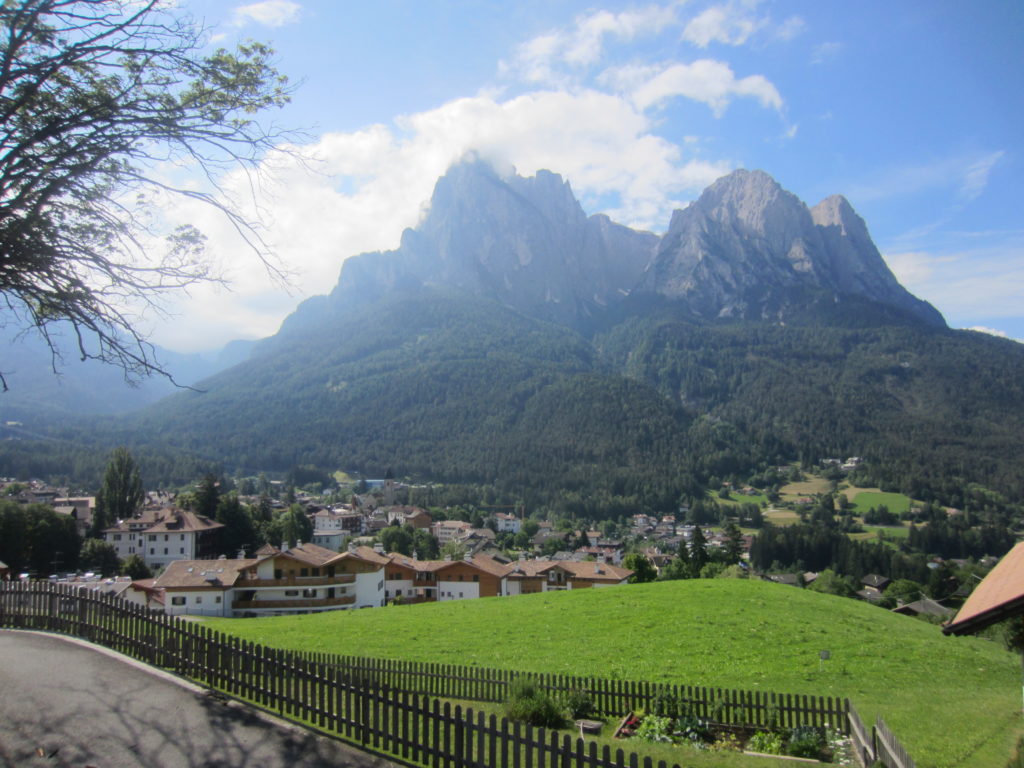 Schlern/Sciliar looming above Seis/Siusi
