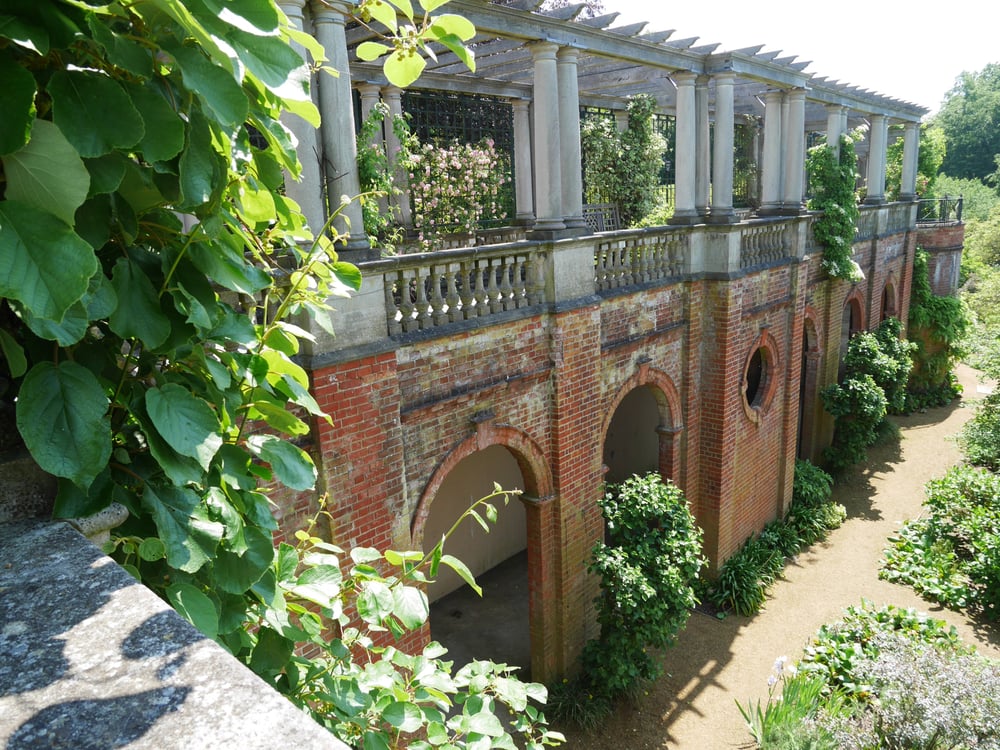 The pergola at the end of the garden
