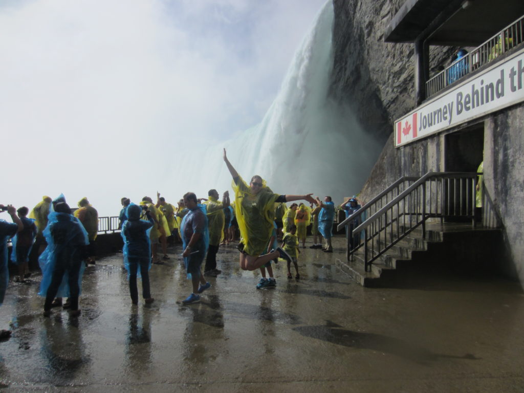 Jumping behind the falls