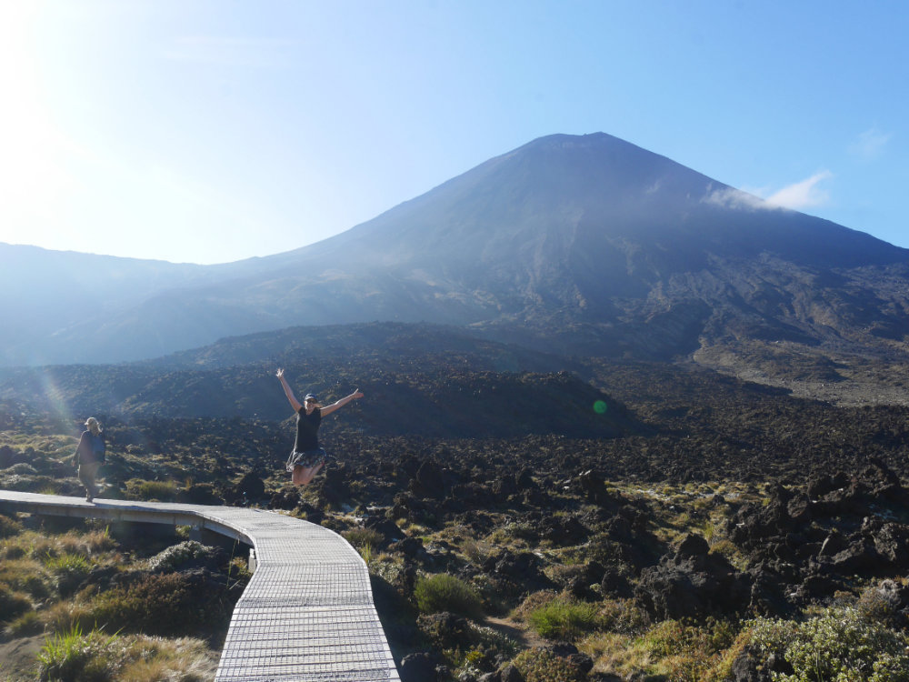 Jumping in front of Mount Ngauruhoe