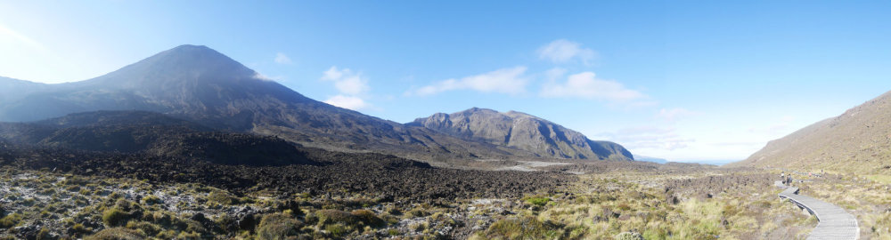 Tongariro Crossing near Mount Jumping in front of Mount Ngauruhoe