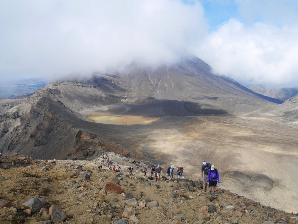 Climbing up to the red crater