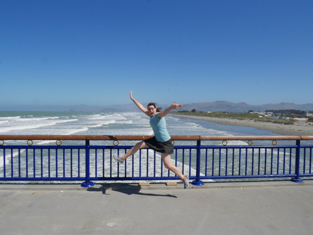 Jumping about like a look on New Brighton Pier