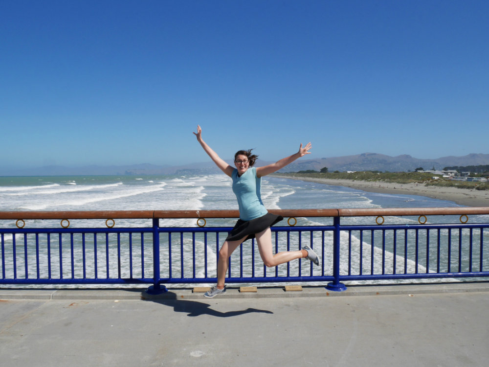 Jumping about like a look on New Brighton Pier