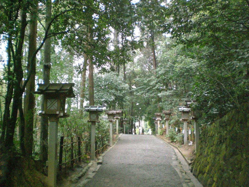 Pathway lined with lanterns on Yamanobe no michi