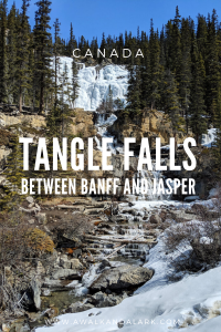 Tangle Falls covered in ice on the road between Jasper and Banff