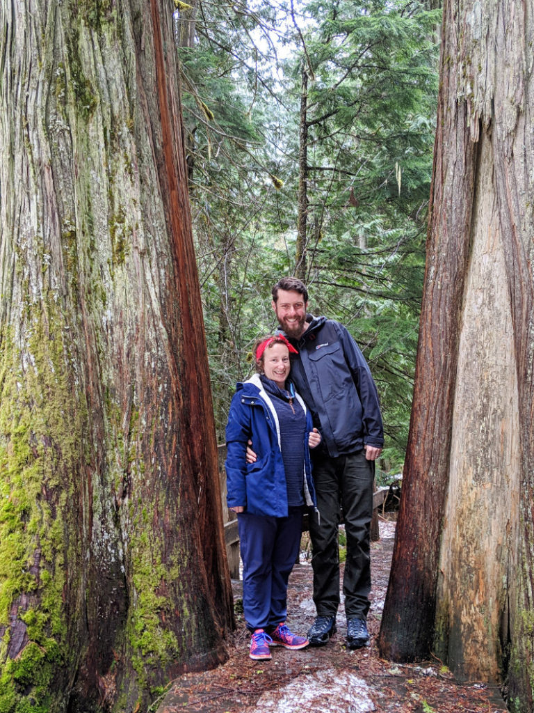 George and Cerys on the Giant Cedars Boardwalk Trail