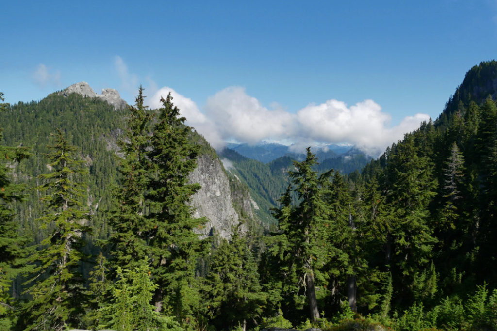 View down to Crown Pass and Hanes Valley