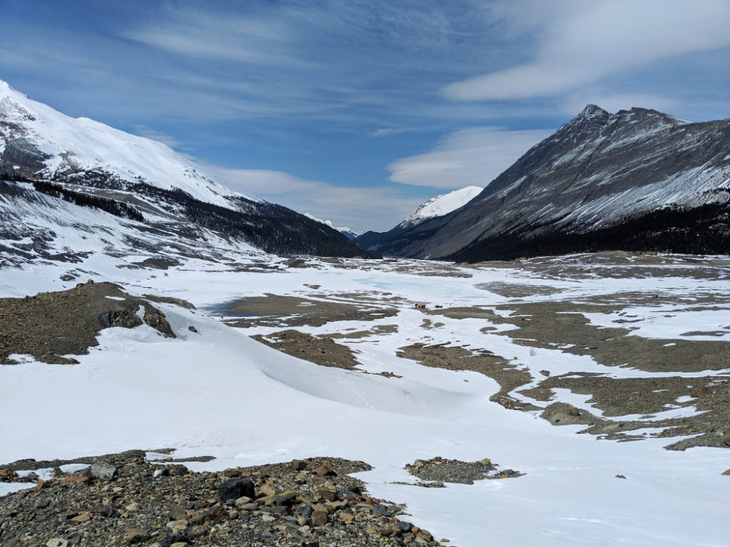 Toe of Athabasca Glacier loo from afar