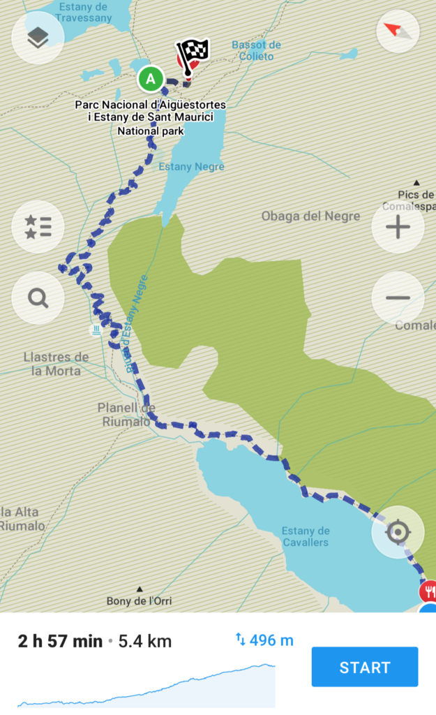 Estany de Cavallers to Estany Negre and Refugi Ventosa i Calvell hike map