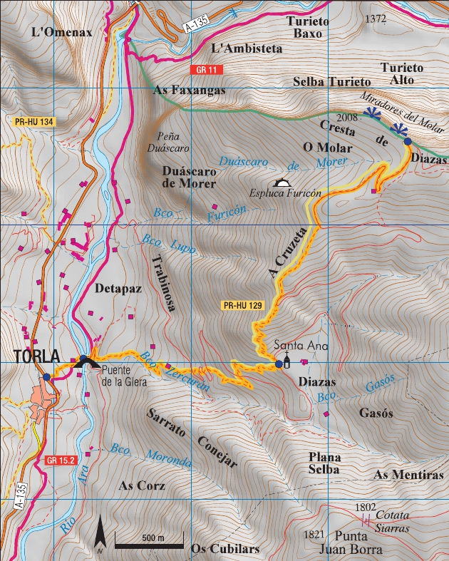 Map of PR-HU 129 map - Torla to Mirador d'o Molar 