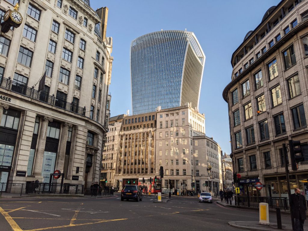 The walkie talkie from street level in London