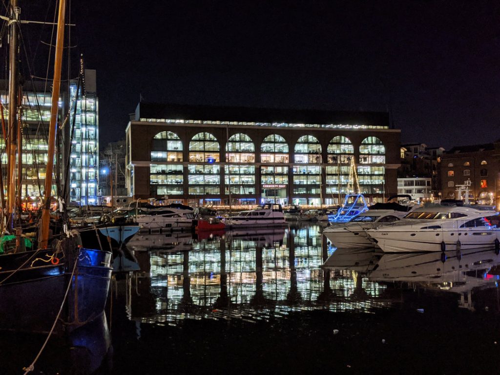 St Katherine's Docks at night