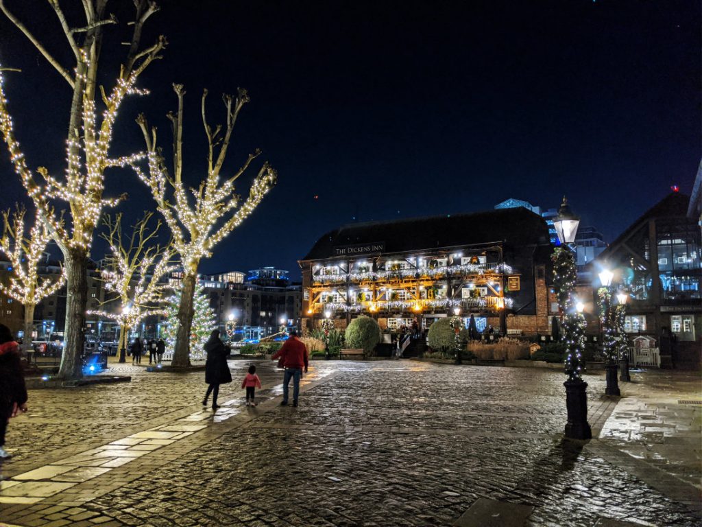 St Katherine's Docks at night - The Dickens Inn