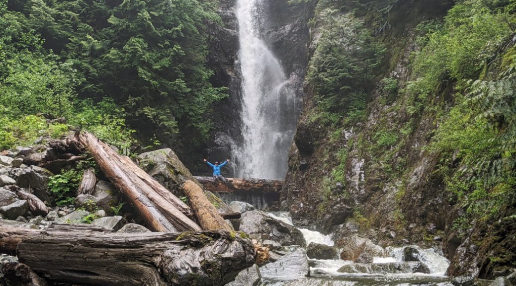 Norvan falls on the big log