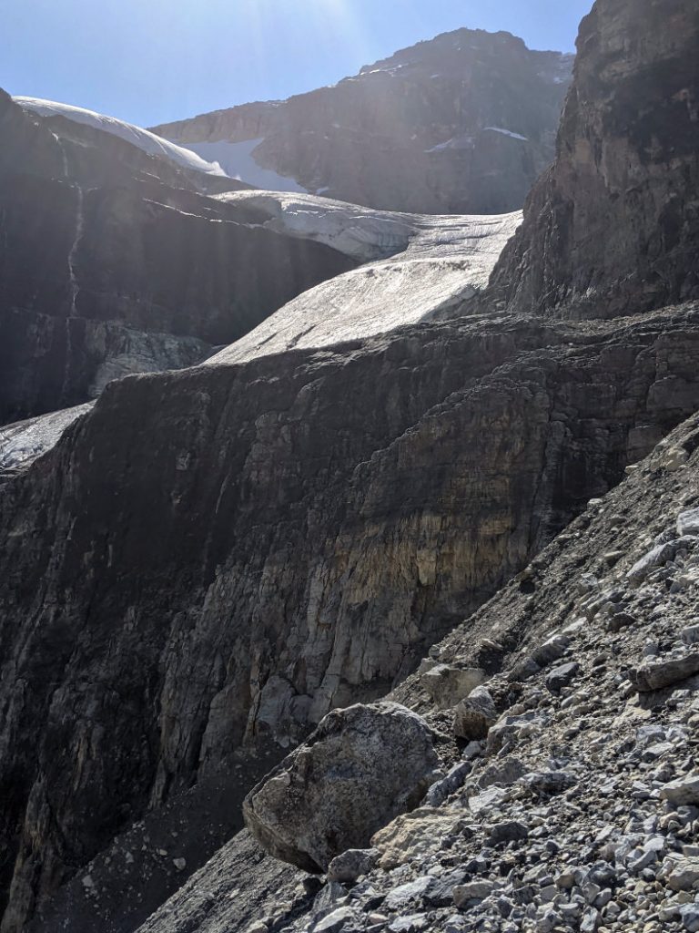 Scrambling up to Stanley Glacier