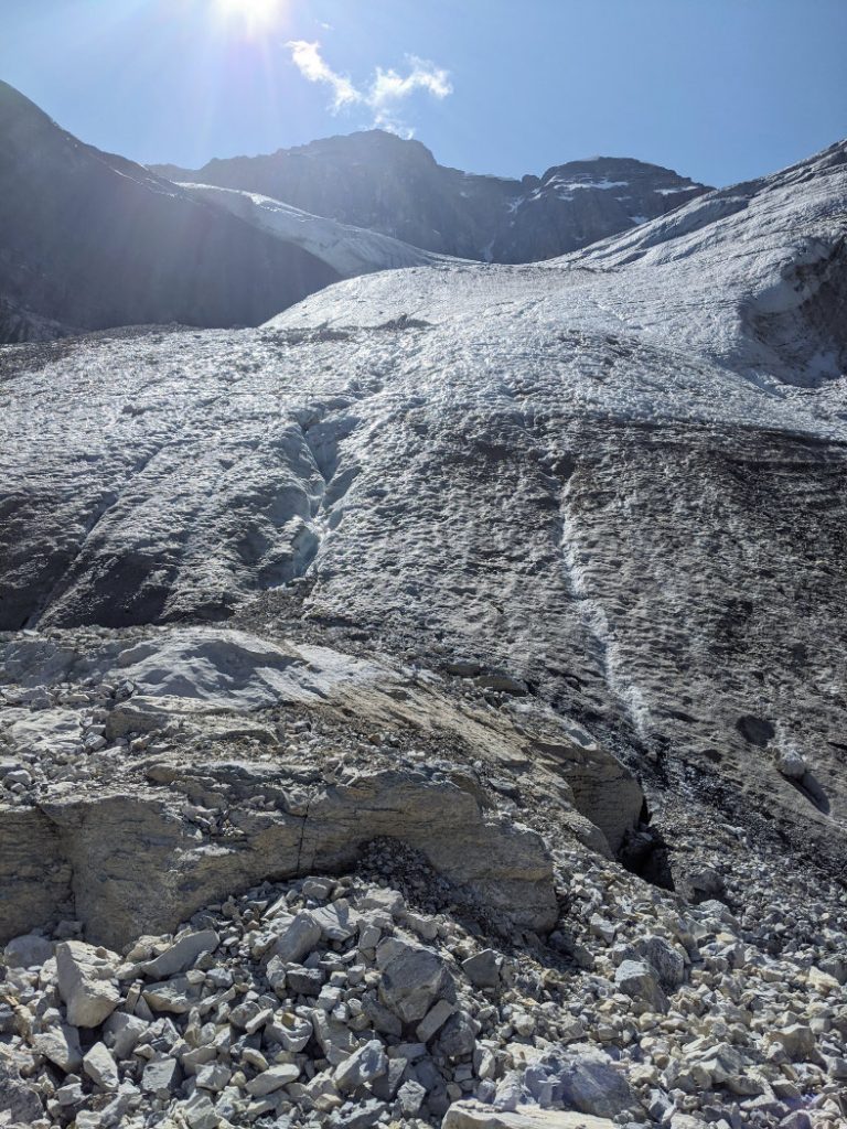 Scrambling up to Stanley Glacier
