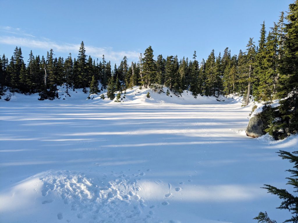 Cabin Lake looking a little icy