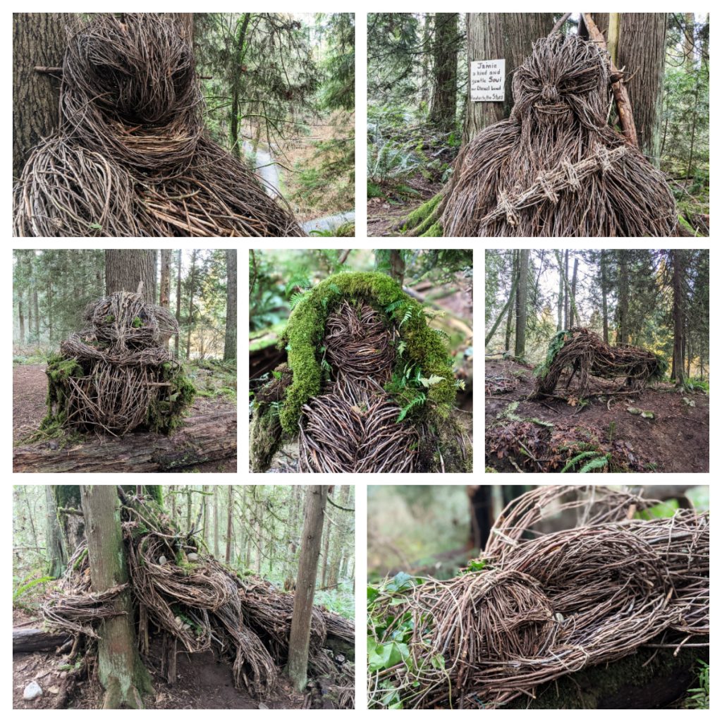 Mythical Creatures made out of sticks in Robert Burnaby Park
