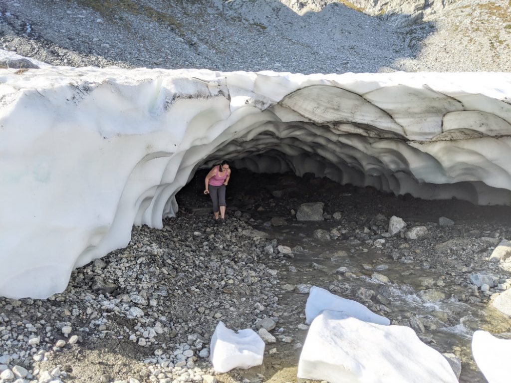 Inside the ice cave behind Iceberg Lake