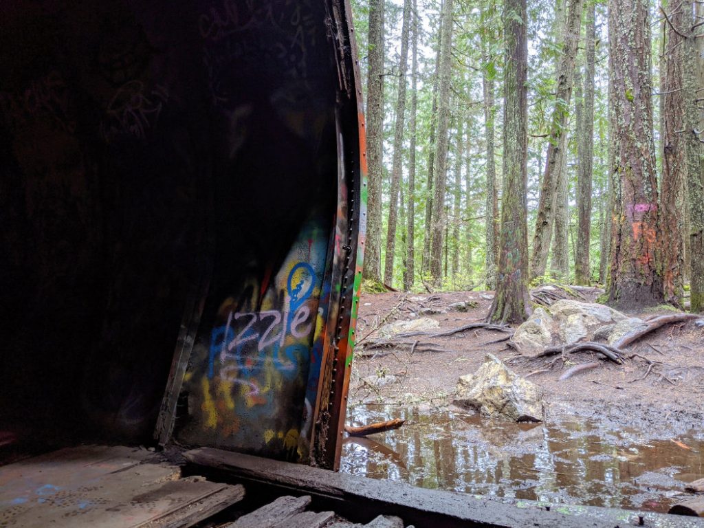 Train carriage and puddles