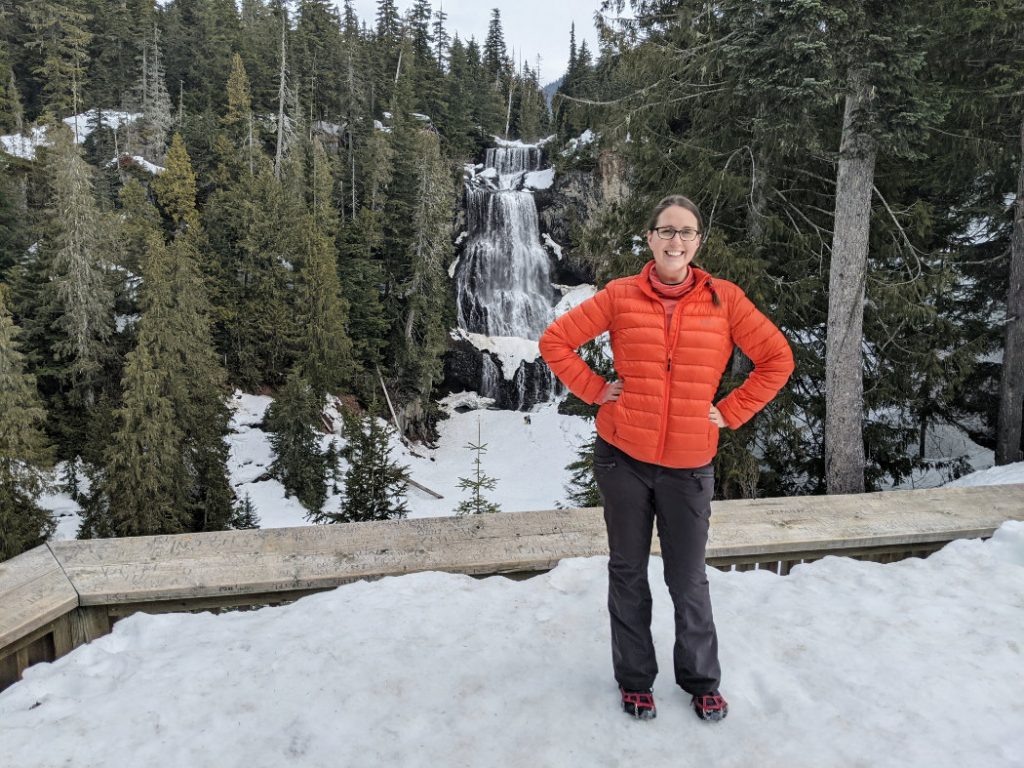 Posing by the Alexander Falls free viewpoint