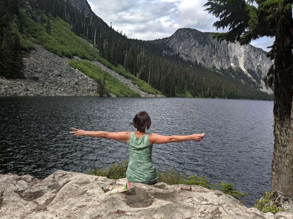 Lisa looking out at Eaton Lake