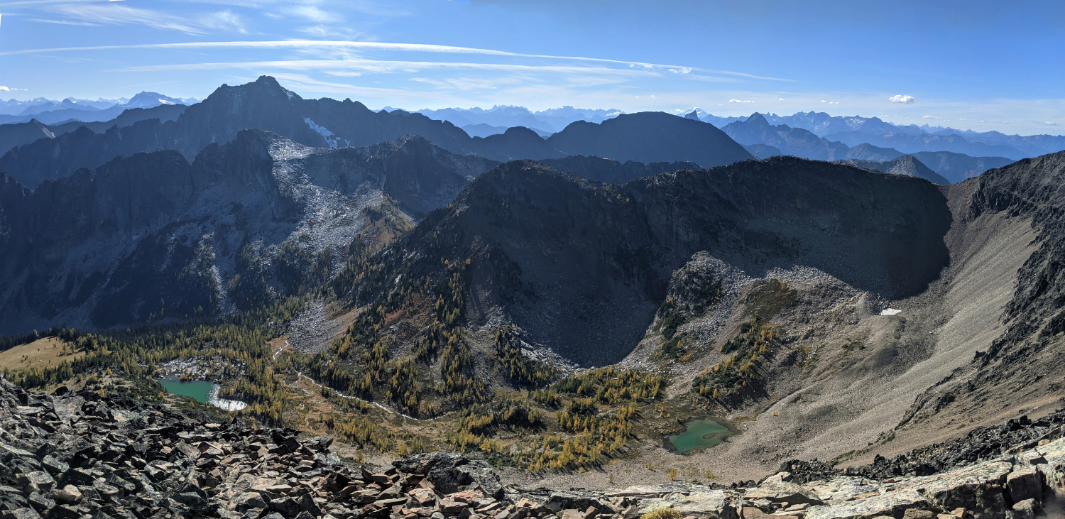 View of the hidden valley below Frosty Mountain summit