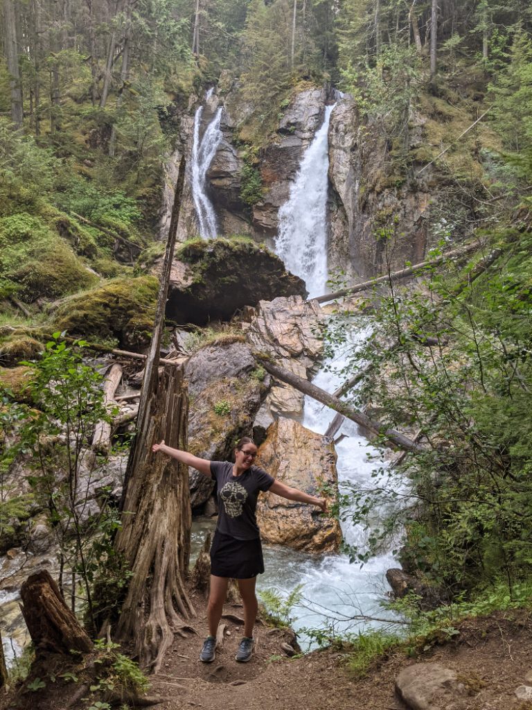 Posing below Begbie Falls