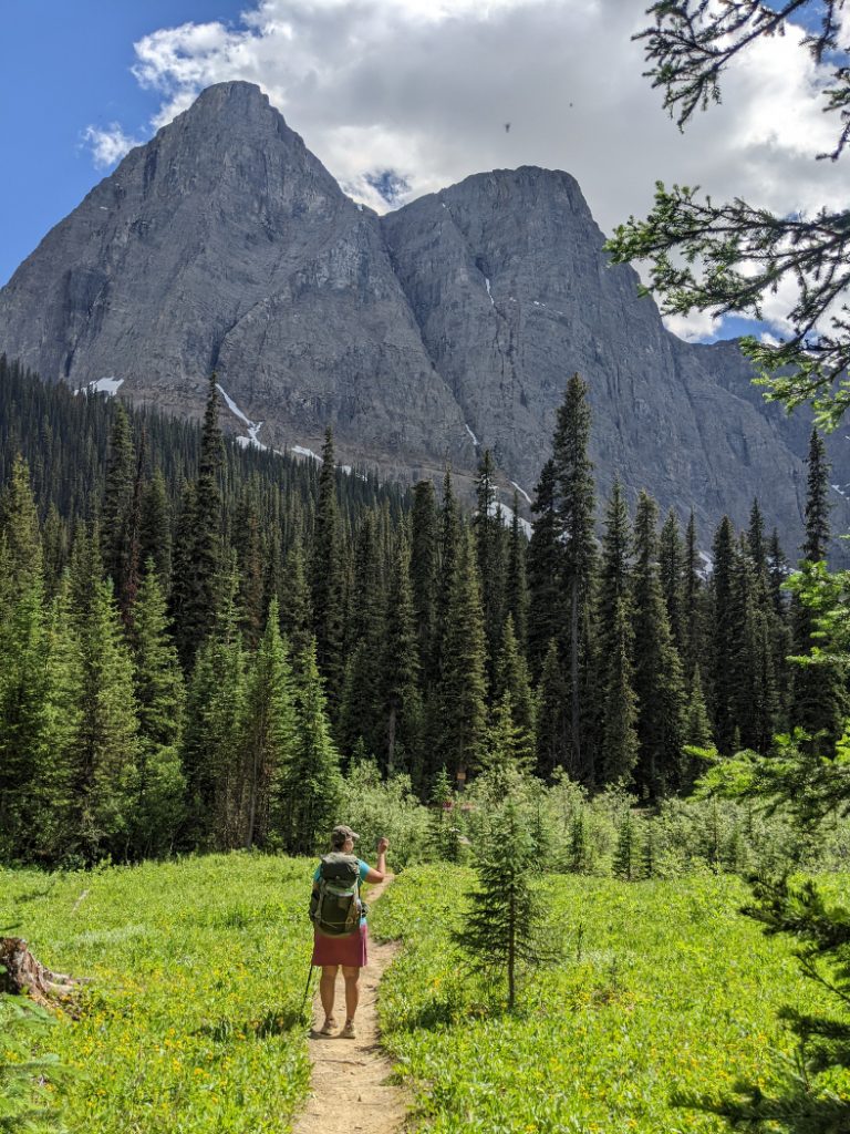 Limestone Peak at the entrance to the Helmet Falls Campground