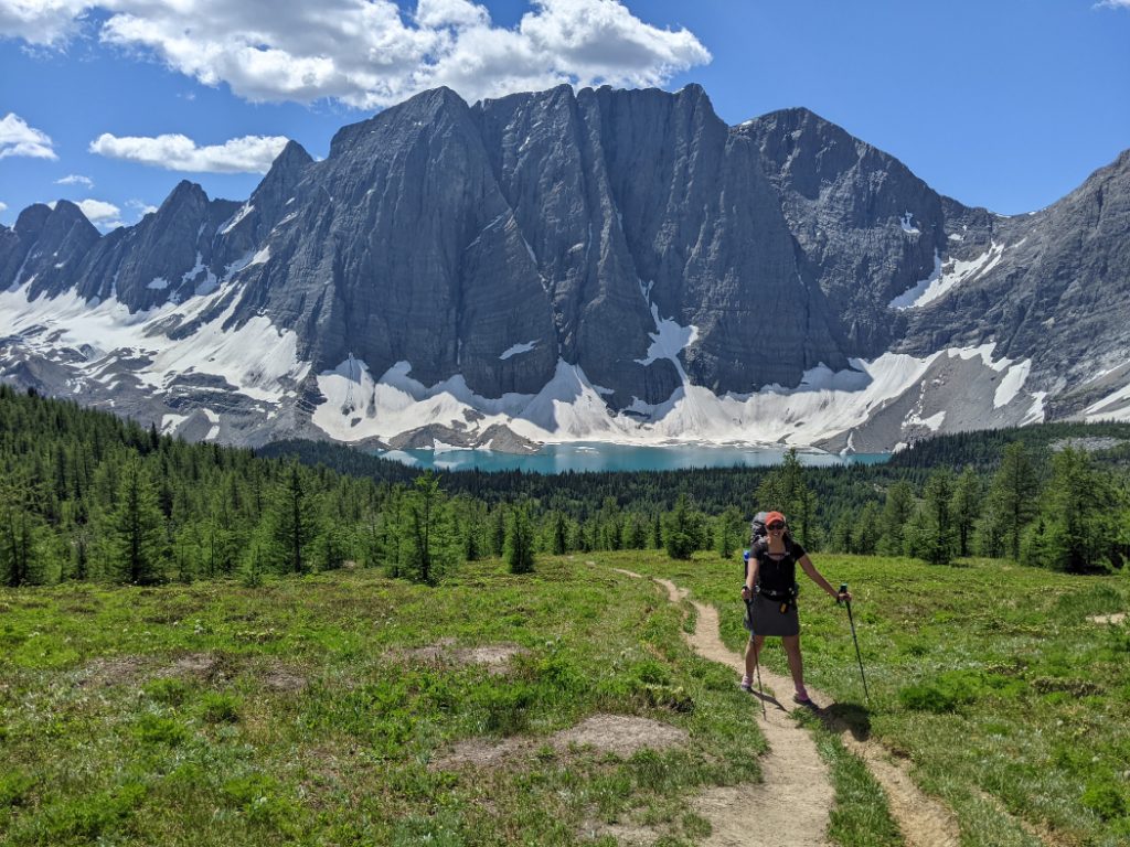 Hiking down to Floe Lake