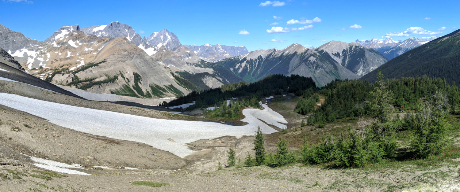 Looking back at Hewitt Peak and the Rockwall from Numa Pass