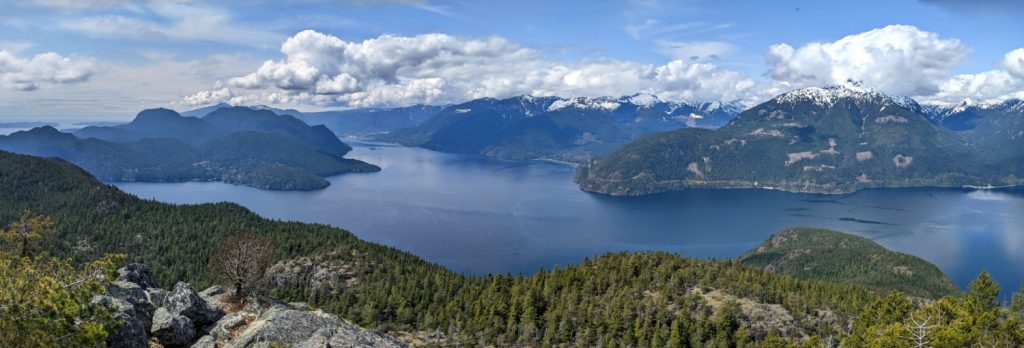 Looking down from the top of Anvil Island - Gambier Island and the Sunshine Coast down below