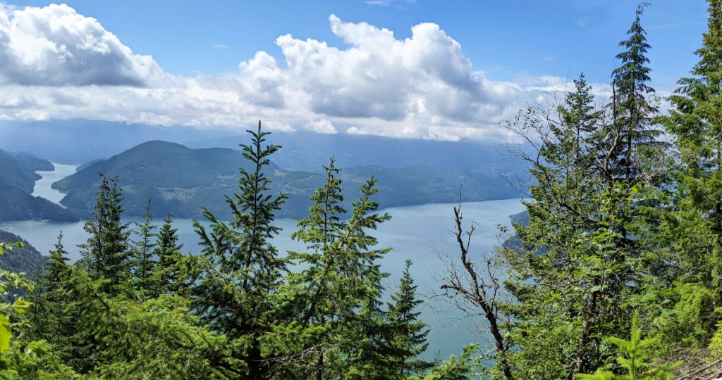 Peek-a-boo views on the way up Bear Mountain. Harrison Lake is below