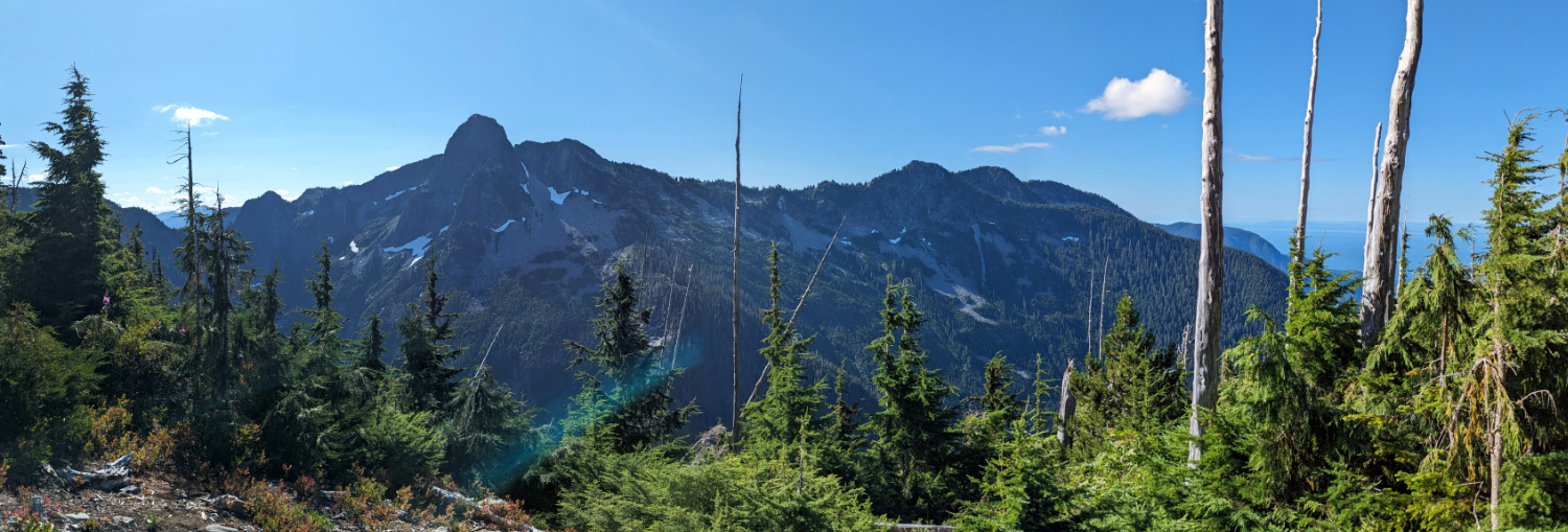 First view of the Howe Sound Crest Trail (HSCT) with the West Lion/Sister and Mount Unnecessary.